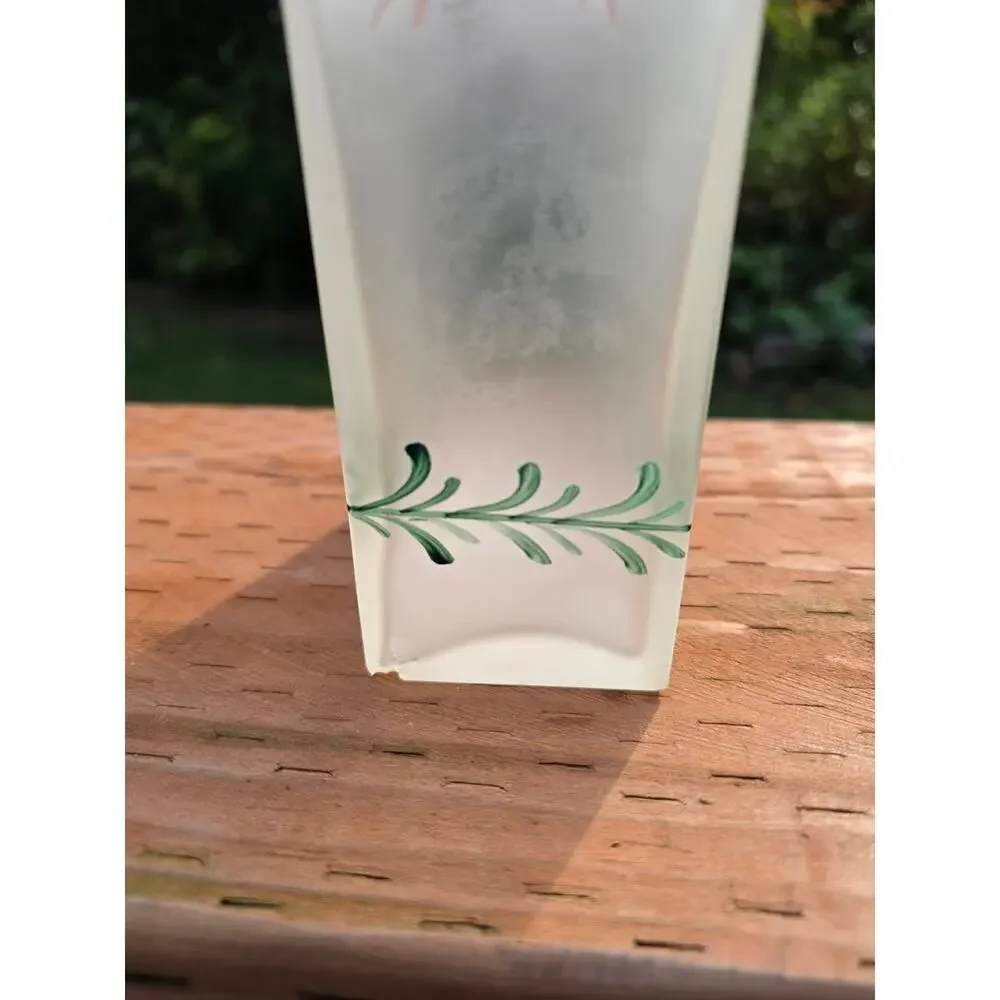 Vintage 90s Crabtree & Evelyn Frosted Glass Decanter Hand Painted Floral